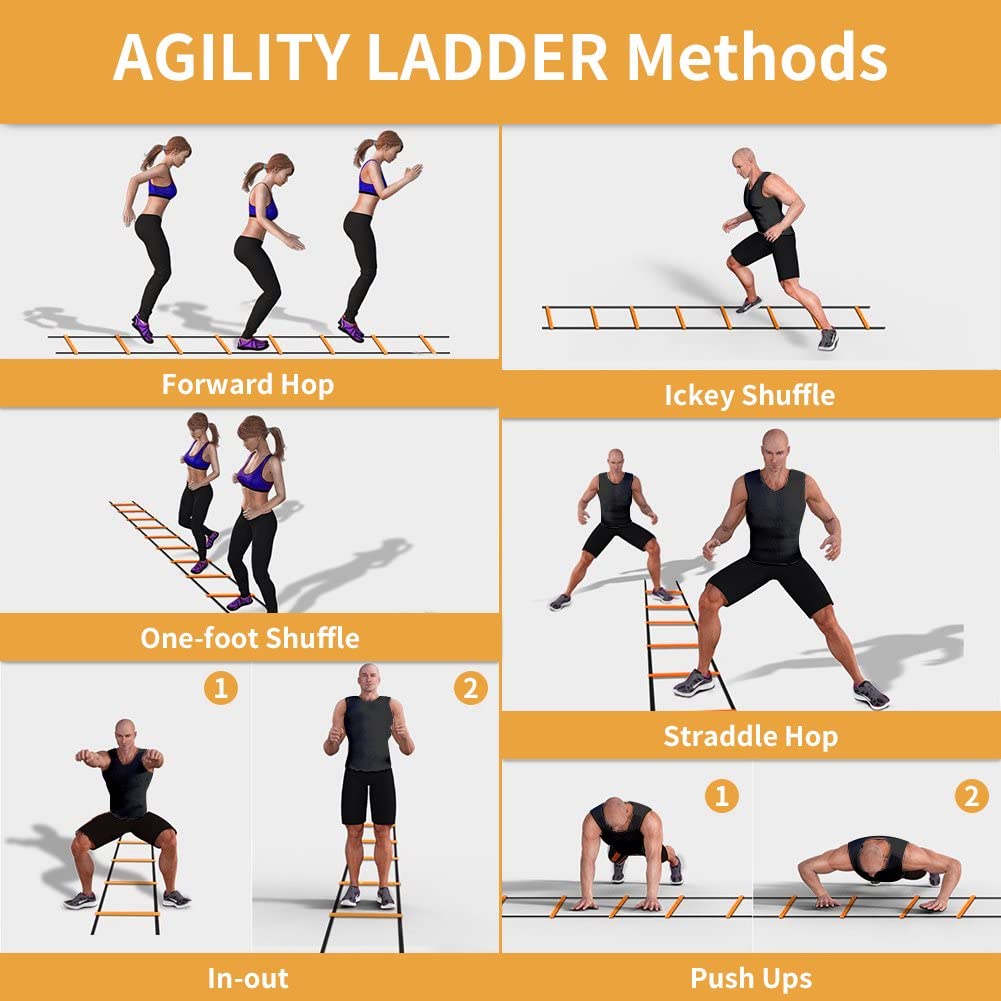 Amazon.com : ALPHAWORX Agility Ladder, Agility Training Equipment, Soccer  Speed Ladder, Football Footwork Ladder, Workout Ladder for Kid Adult,  Foldable Instant Set-up & Tangle-Free & Carry Bag (4 Rung) : Sports &