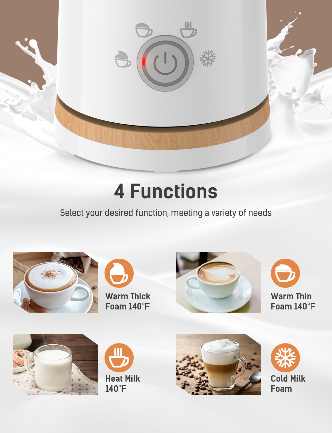 Automatic Milk Frother Electric Milk Heat Steamer Foam Maker For Hot & Cold  Milk
