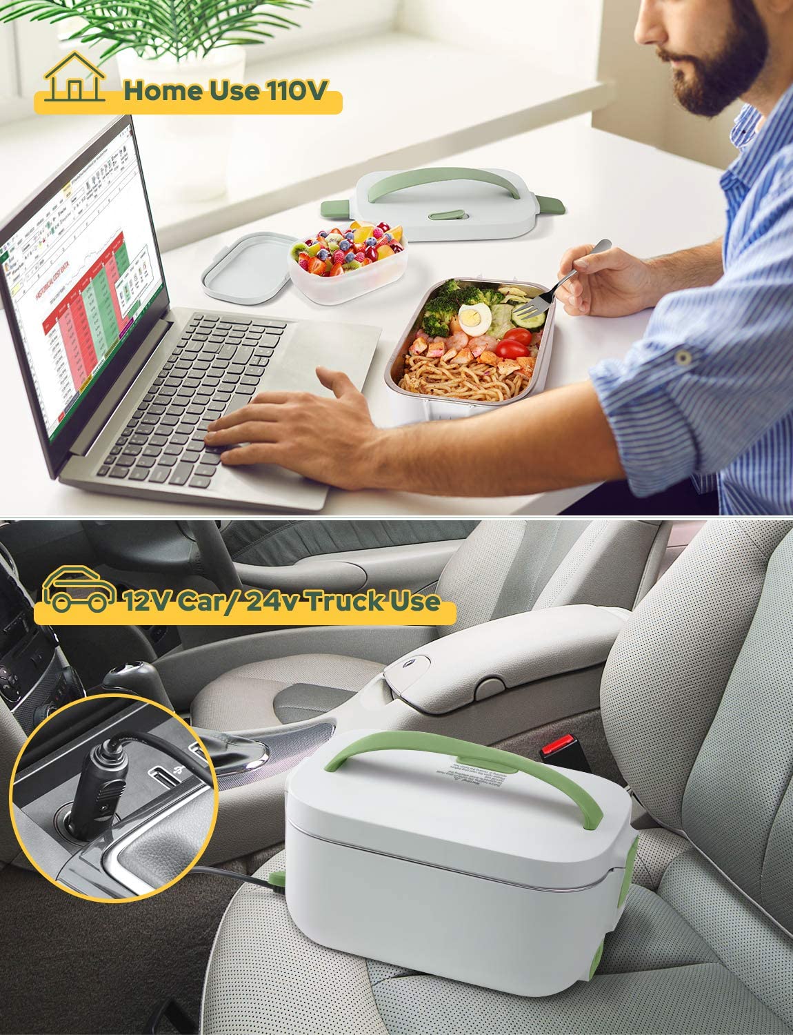 12V 24V Electric Lunch Boxes Power Cord Cables Car Use Electric Heated  Lunchbox Plastic Power Cords Adapter for Car Home